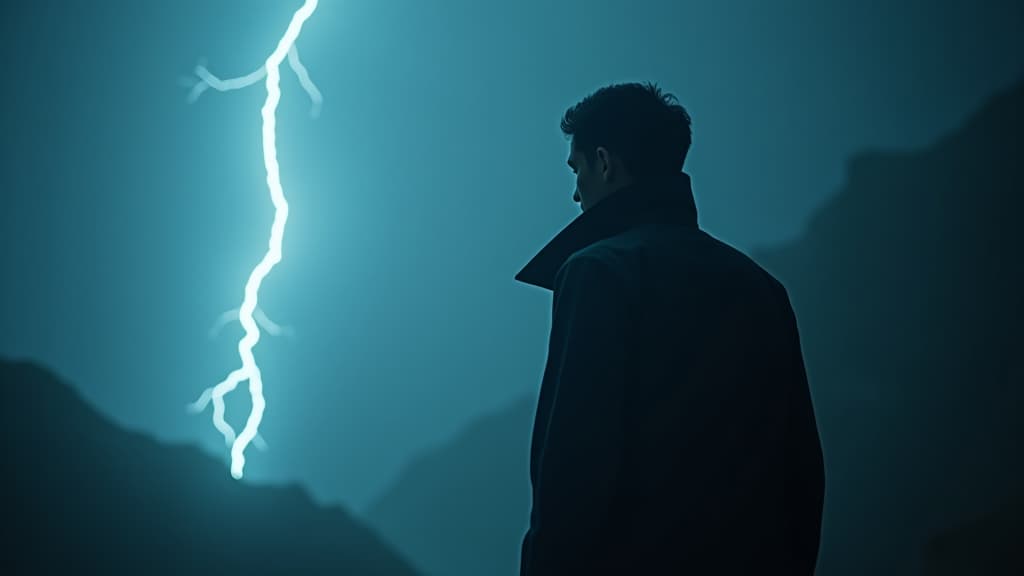  images about horror stories, a moment of tension with lightning striking in the background as alberto defies the supernatural warnings. hyperrealistic, full body, detailed clothing, highly detailed, cinematic lighting, stunningly beautiful, intricate, sharp focus, f/1. 8, 85mm, (centered image composition), (professionally color graded), ((bright soft diffused light)), volumetric fog, trending on instagram, trending on tumblr, HDR 4K, 8K