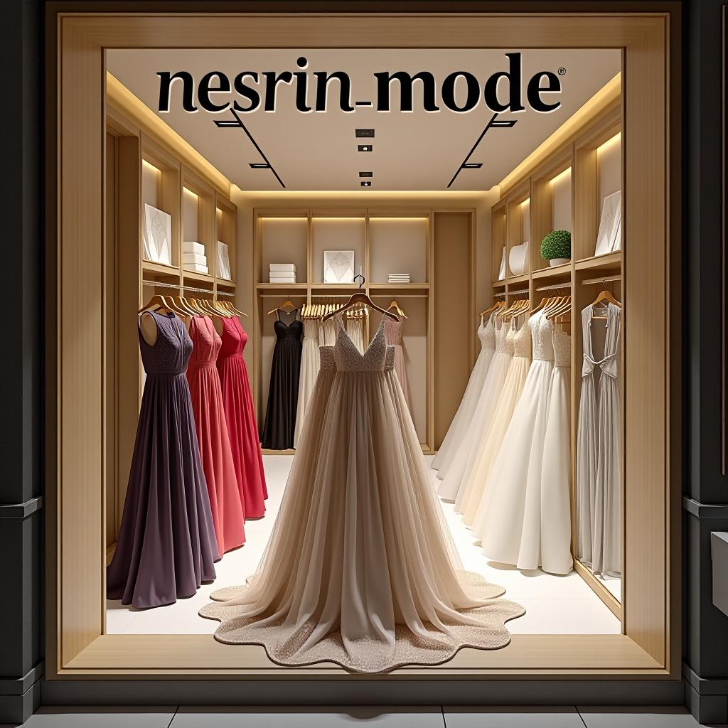  design a logo, in a realism style. erstelle mir ein logo für ein kleider laden elegant aber auffällig mit kleider haute couture mit dem namen , with the text 'nesrin mode '.