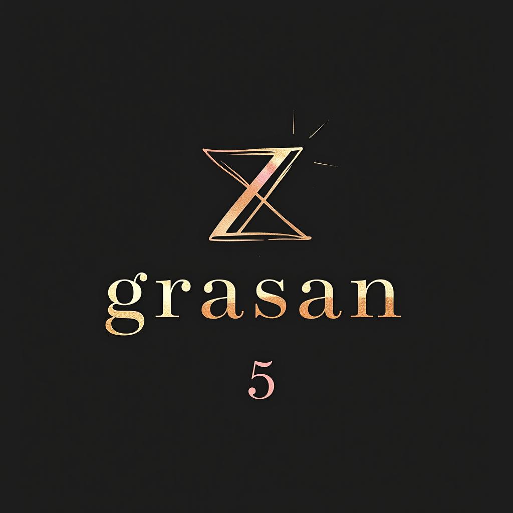  design a logo, in a watercolor style. minimal line logo of create a letterform logo for ‘grasan 5’ featuring a stylish ‘z’, to reflect the brand’s trendy and contemporary fashion offerings. a rose, vector, gold lines and black background, with the text '透かしの刃'.