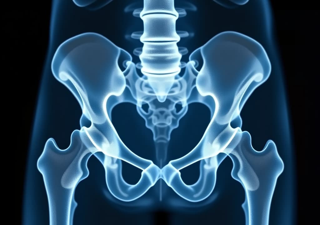  abstract x ray of a hip joint with geometric patterns