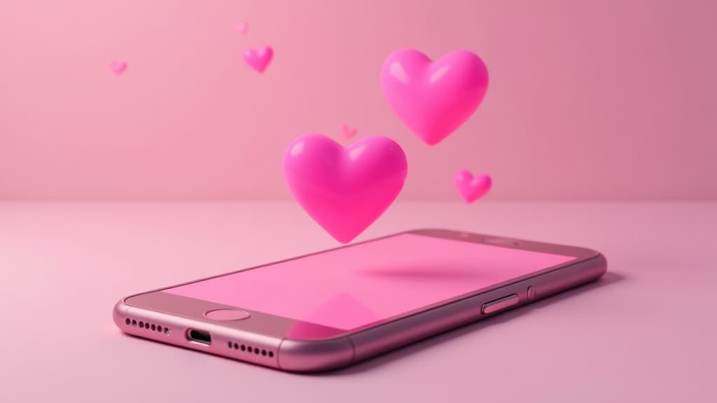  mockup, pink hearts fly out of the smartphone {prompt}, maximum details