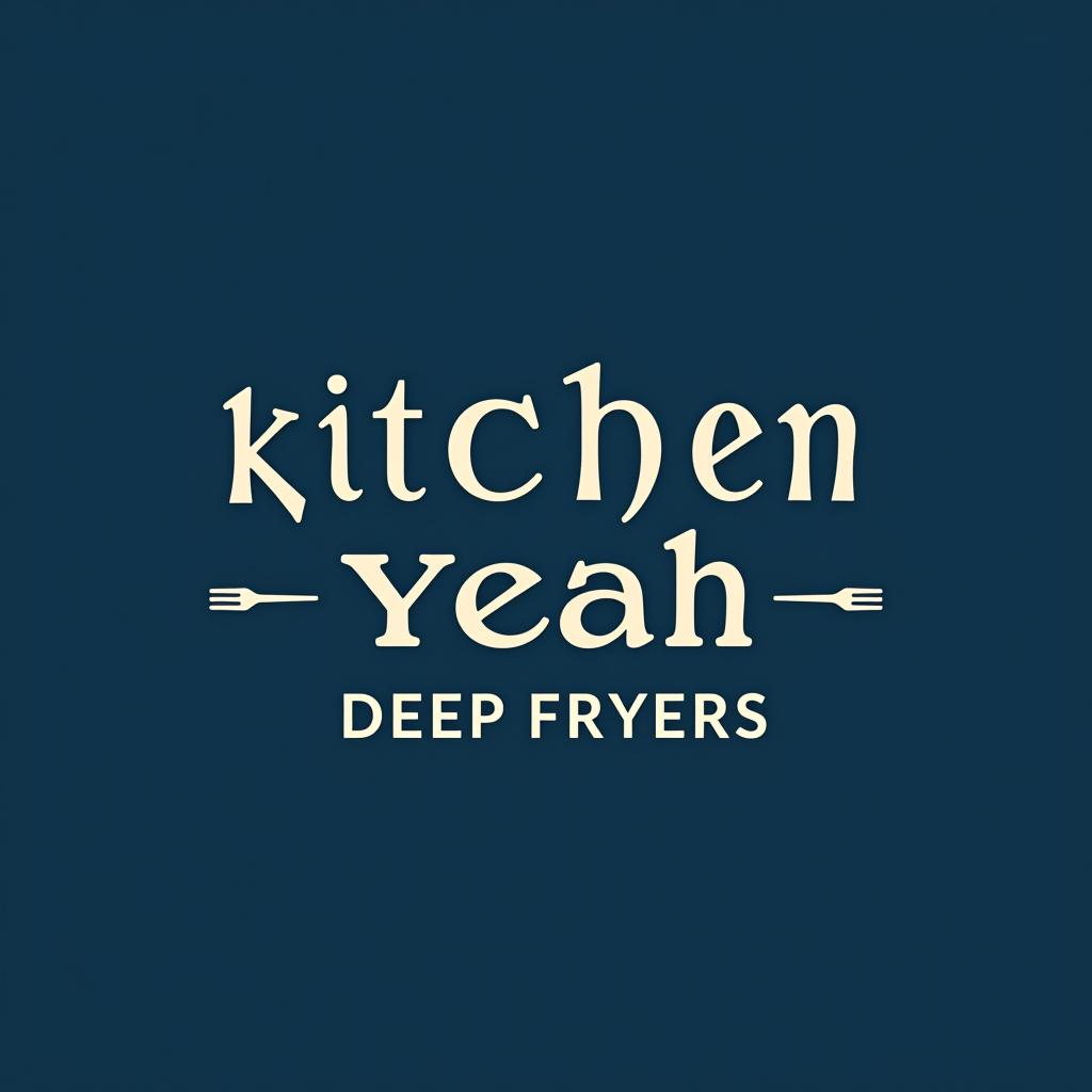  restaurant kitchen yeah, i cooking at deep fryers, (logo), professional, trustworthy, bold, clean lines, sans serif font, blue tones, simple shapes, reliable, structured