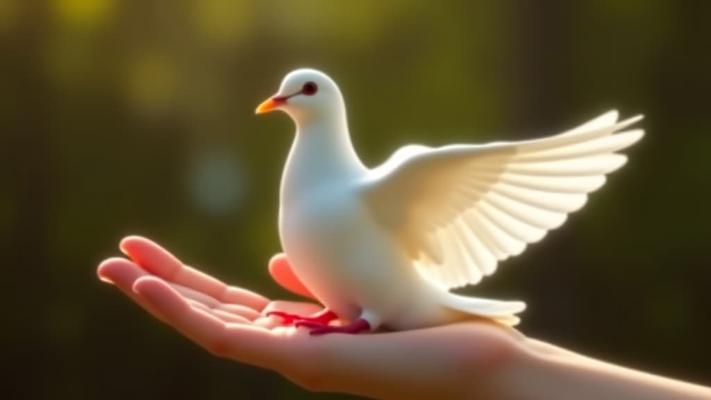  white dove of peace in hand.