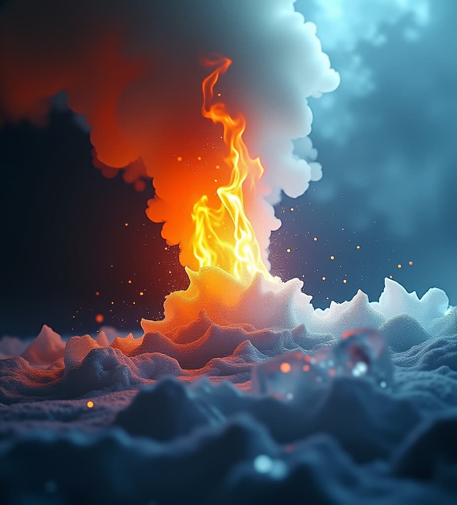  fire and ice, hot and cold concept. peace and war, joy and sorrow, truth and lies, beauty and ugliness