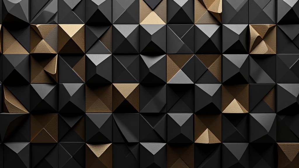  abstract dark geometric 3d wall with gold and black textures in a luxurious pattern of squares and rectangles, elegant and contemporary, interior decor, background of gold