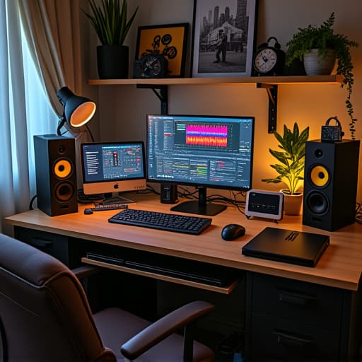  a cozy home interior with a desk setup showcasing various testing tools and equipment.