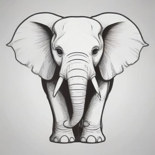 Outline pencil drawn stylized elephant in Cartoon style