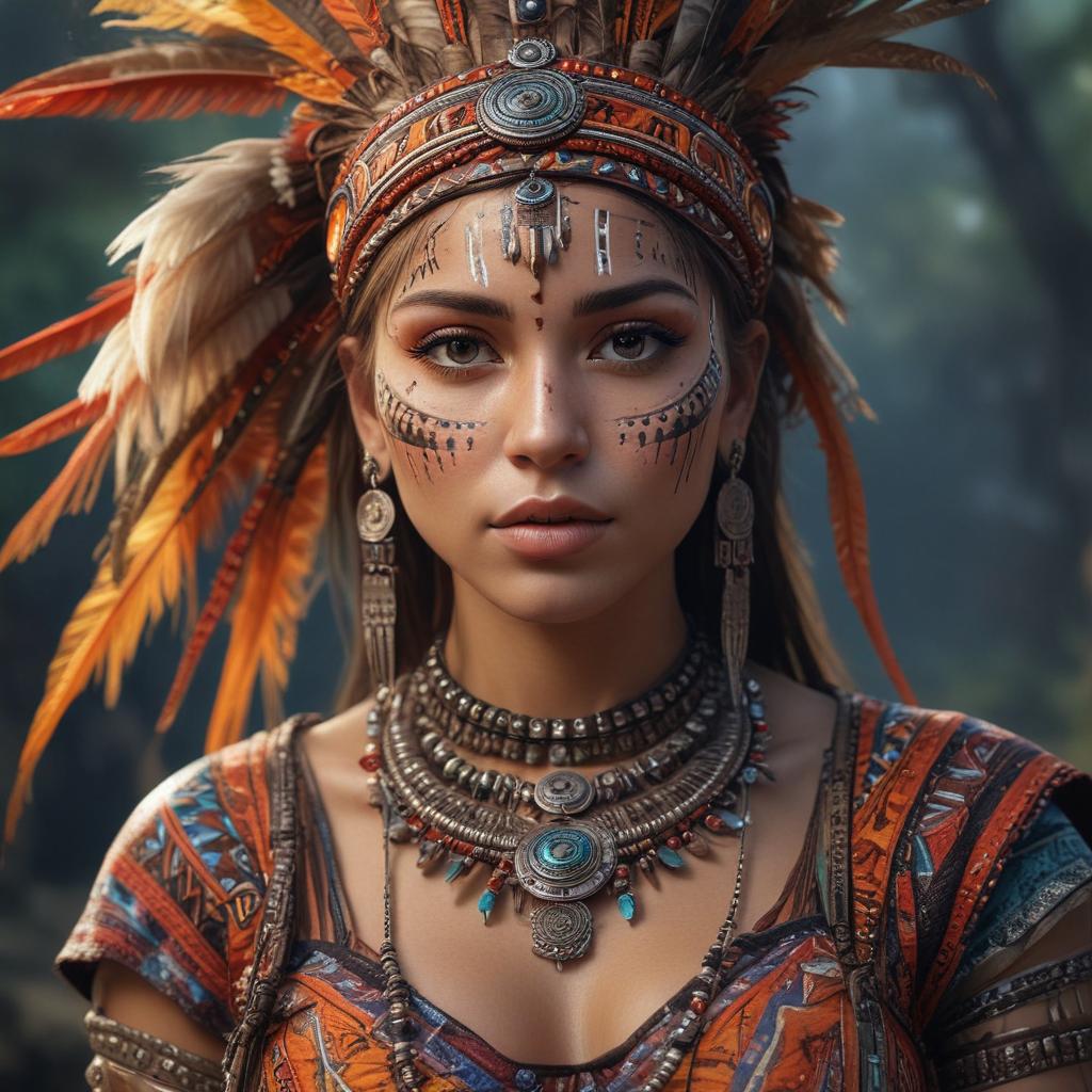 ((masterpiece)),(((best quality))), 8k, high detailed, ultra detailed, beautiful woman tribe, woman with intricate tribal face paint, (colorful tribal clothing), tribal jewelry, (scenic tribal background) hyperrealistic, full body, detailed clothing, highly detailed, cinematic lighting, stunningly beautiful, intricate, sharp focus, f/1. 8, 85mm, (centered image composition), (professionally color graded), ((bright soft diffused light)), volumetric fog, trending on instagram, trending on tumblr, HDR 4K, 8K