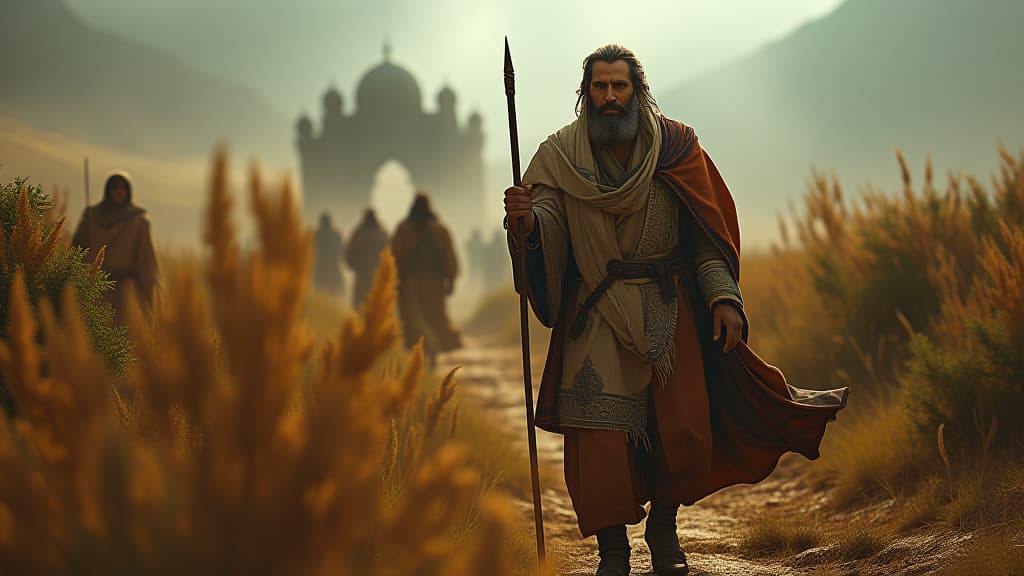  history of biblical times, elijah embarking on a new journey to find elisha, a symbol of continuity in god’s mission. hyperrealistic, full body, detailed clothing, highly detailed, cinematic lighting, stunningly beautiful, intricate, sharp focus, f/1. 8, 85mm, (centered image composition), (professionally color graded), ((bright soft diffused light)), volumetric fog, trending on instagram, trending on tumblr, HDR 4K, 8K