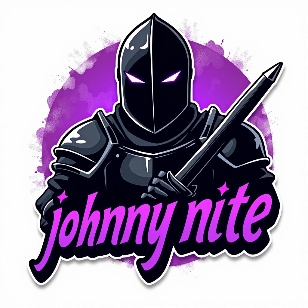  design a logo, in a realism style. knight black and purple graffiti, with the text 'johnny nite '.