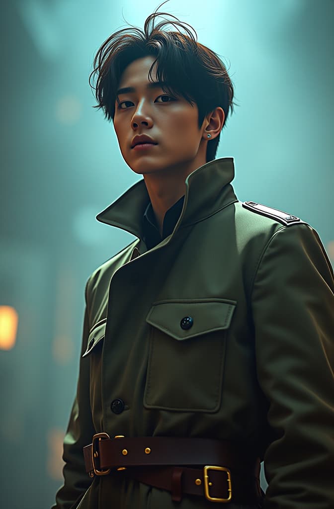  bts jungkook hyperrealistic, full body, detailed clothing, highly detailed, cinematic lighting, stunningly beautiful, intricate, sharp focus, f/1. 8, 85mm, (centered image composition), (professionally color graded), ((bright soft diffused light)), volumetric fog, trending on instagram, trending on tumblr, HDR 4K, 8K