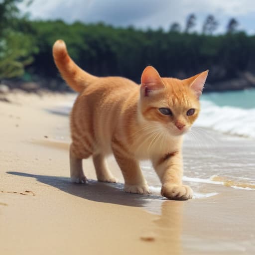 Gato musculoso na praia de sunga anime