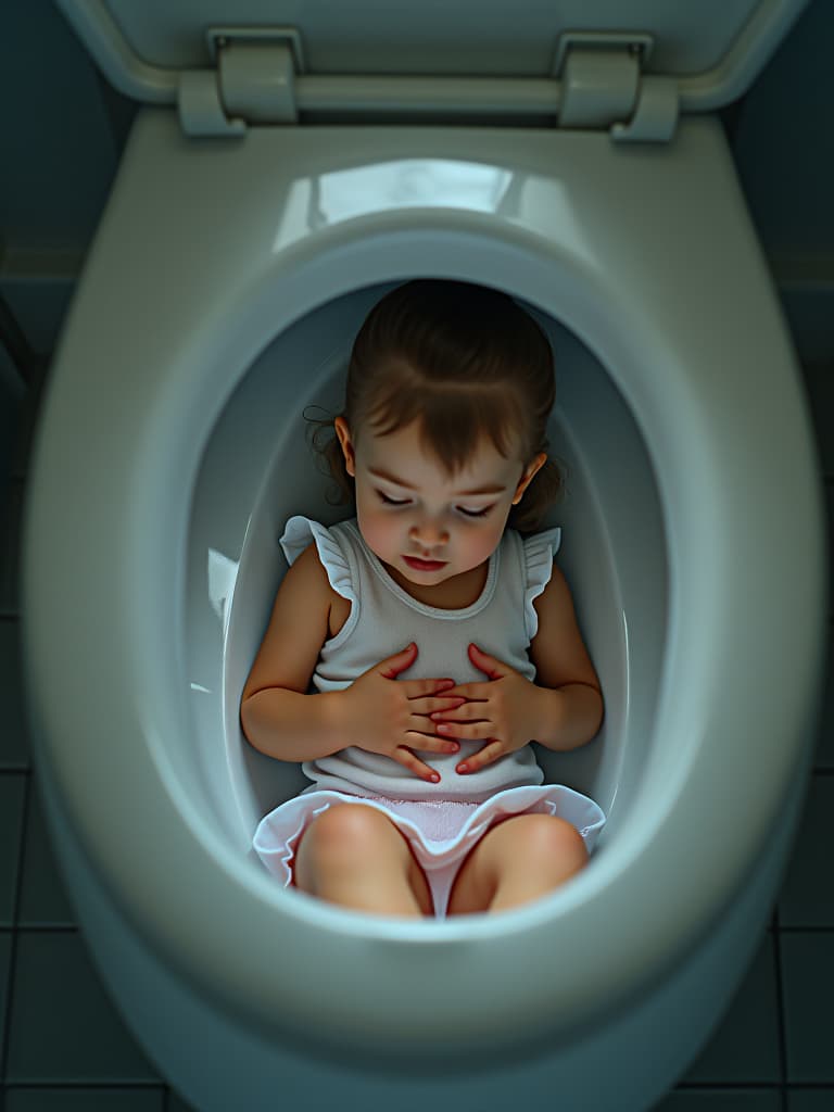  girl in poo, first grader in elementary school, looking at my stomach, toilet, masterpiece, best quality,8k,ultra detailed,high resolution,an extremely delicate and beautiful,hyper detail