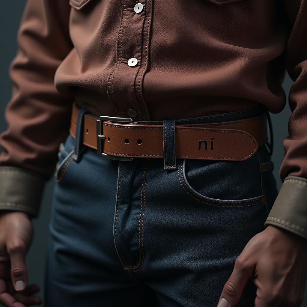  engraving on the belt with the word nНΞЙ in the style of different computer games. hyperrealistic, full body, detailed clothing, highly detailed, cinematic lighting, stunningly beautiful, intricate, sharp focus, f/1. 8, 85mm, (centered image composition), (professionally color graded), ((bright soft diffused light)), volumetric fog, trending on instagram, trending on tumblr, HDR 4K, 8K