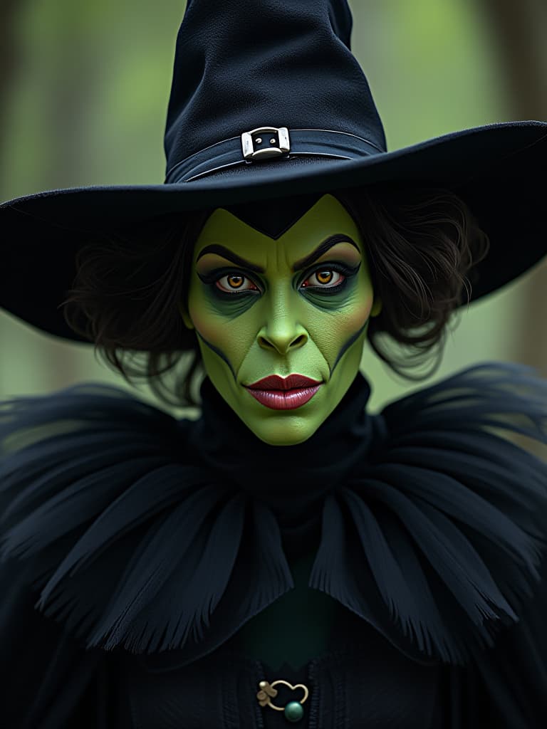  ugly kamala harris as the wicked witch of the west, greenish skin long nose