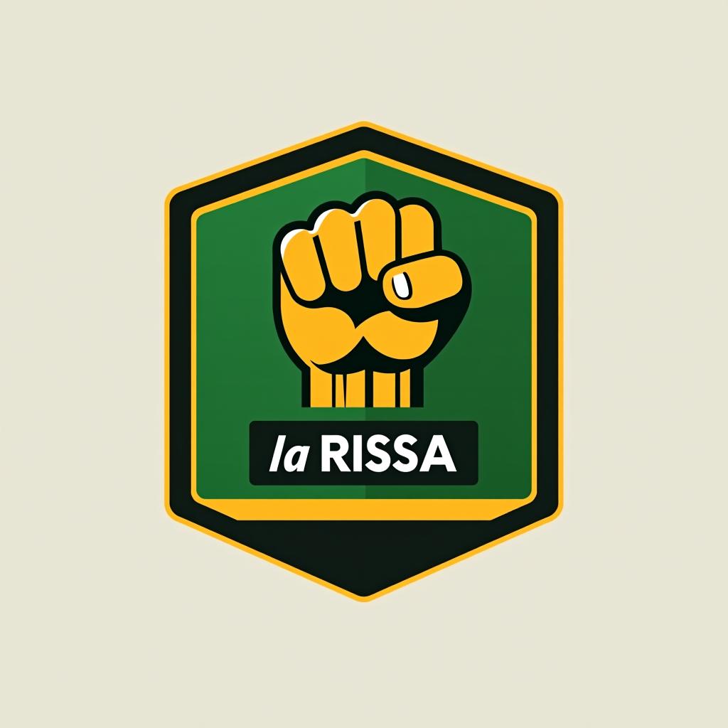  design a logo, fantasy football logo with basic yellow green and black colors with a clenched fist as a symbol, with the text 'csk la rissa'.