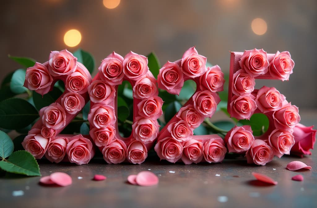  professional detailed photography, front view, arrangement of roses in the shape of the letter "2025", festive background , (muted colors, dim colors, soothing tones), (vsco:0.3)