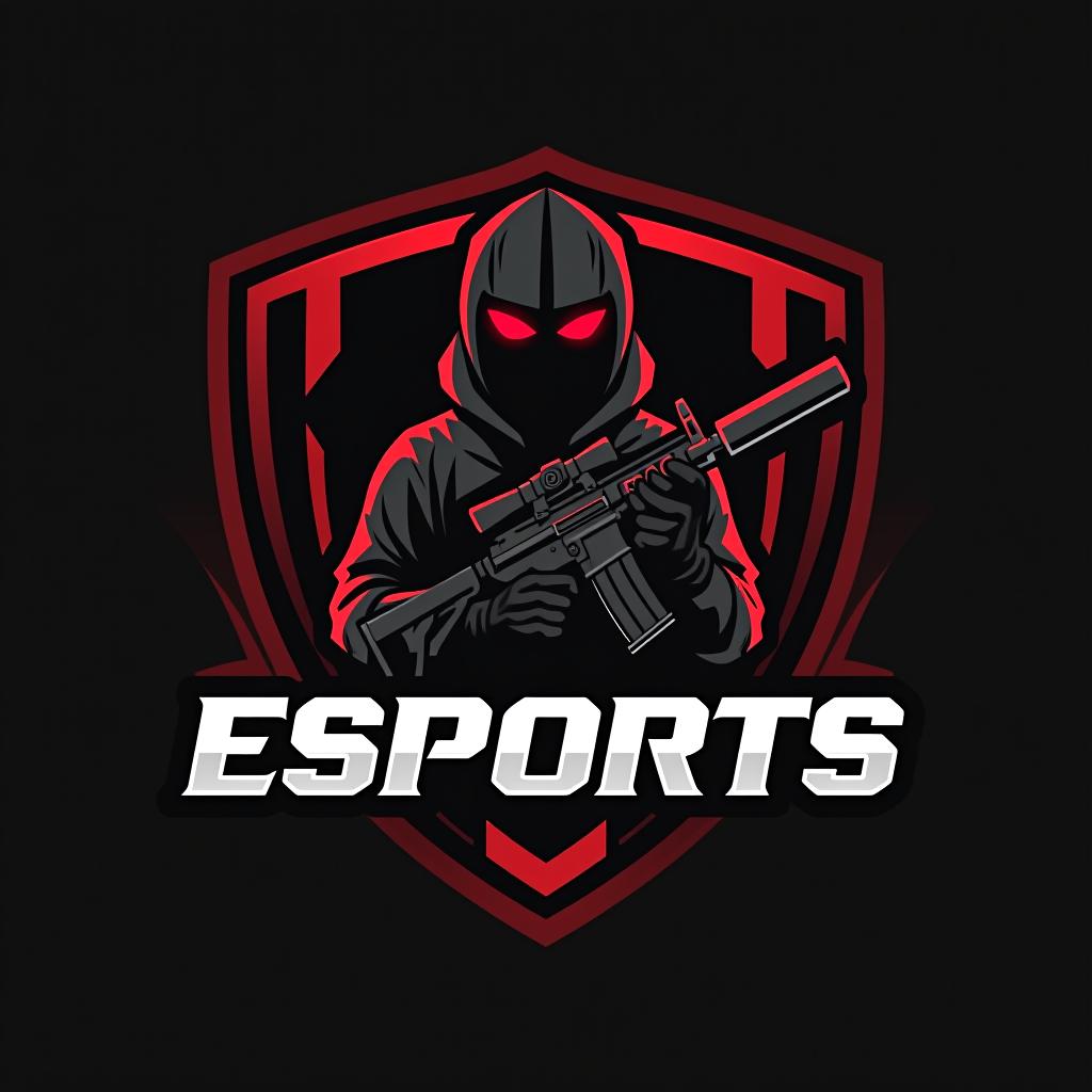  design a logo, esports logo, guns theme, black and red color