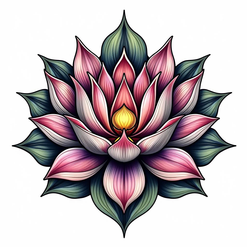  create a tattoo design, lotus blossom, white background