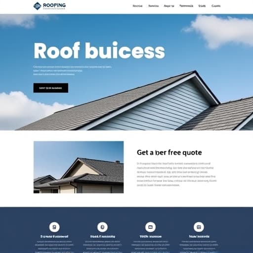  8k, create a clean, modern web design layout for a roofing business. the overall color theme should be professional and trustworthy, using shades of blue, gray, and white. the header should feature the company's name and logo prominently, with a navigation bar offering easy access to services, about us, testimonials, and contact information. include a hero image of a well maintained roof under a clear sky, overlaid with a call to action button such as 'get a free quote'. the sections below should include a brief introduction about the company, some highlighted services with icons, customer testimonials with photos, and a contact form. ensure the design is mobile friendly and responsive.,