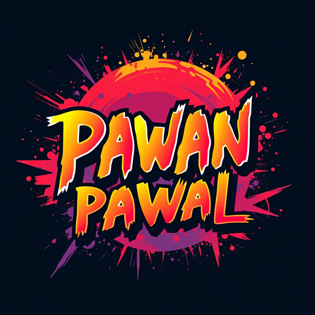  graffiti art style, create a logo, using photoshop style effects. the logo should prominently feature the text 'pawan pawal' in a dynamic, anime inspired font. incorporate elements and motifs from anime naruto, such as the sharingan or naruto’s headband, but ensure the design is unique and original. the color scheme should be bold and vibrant, reflecting the energy and style of the anime, dynamic, dramatic, vibrant colors, graffiti art style