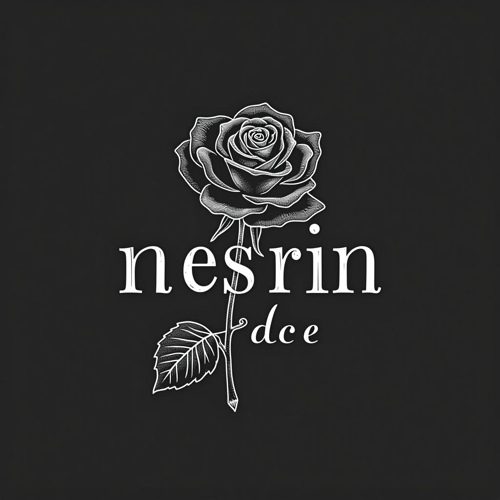  design a logo, in a pencil style. erstelle mir ein logo für ein kleider laden elegant schwarz und weiss nesrin ( groß ) mode dadrunter klein und was i in nesrin soll eine rose darstellen , with the text 'nesrin mode '.