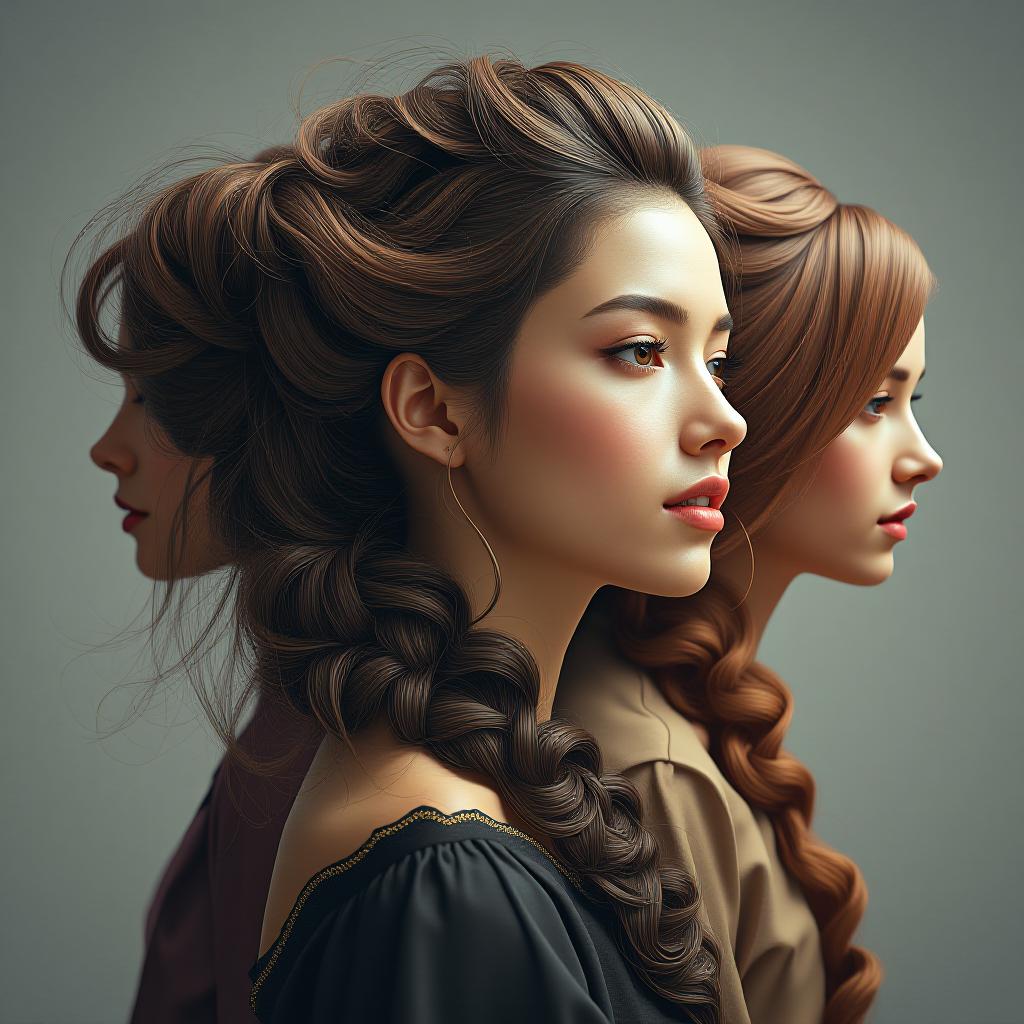  a collage of various women's hairstyles. hyperrealistic, full body, detailed clothing, highly detailed, cinematic lighting, stunningly beautiful, intricate, sharp focus, f/1. 8, 85mm, (centered image composition), (professionally color graded), ((bright soft diffused light)), volumetric fog, trending on instagram, trending on tumblr, HDR 4K, 8K