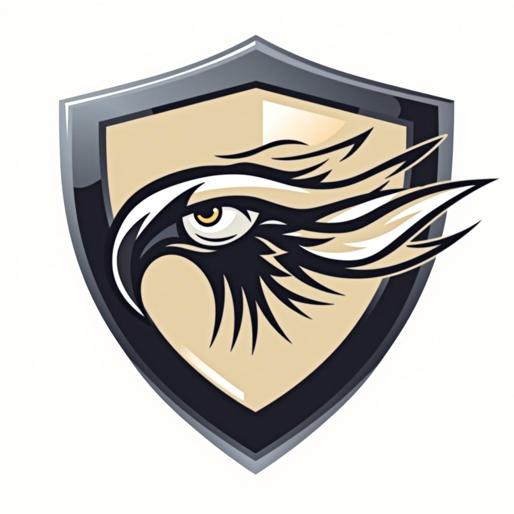  design a logo, create an emblem logo using an eagle’s eye and a shield, emphasizing the company’s focus on vigilance and protection.