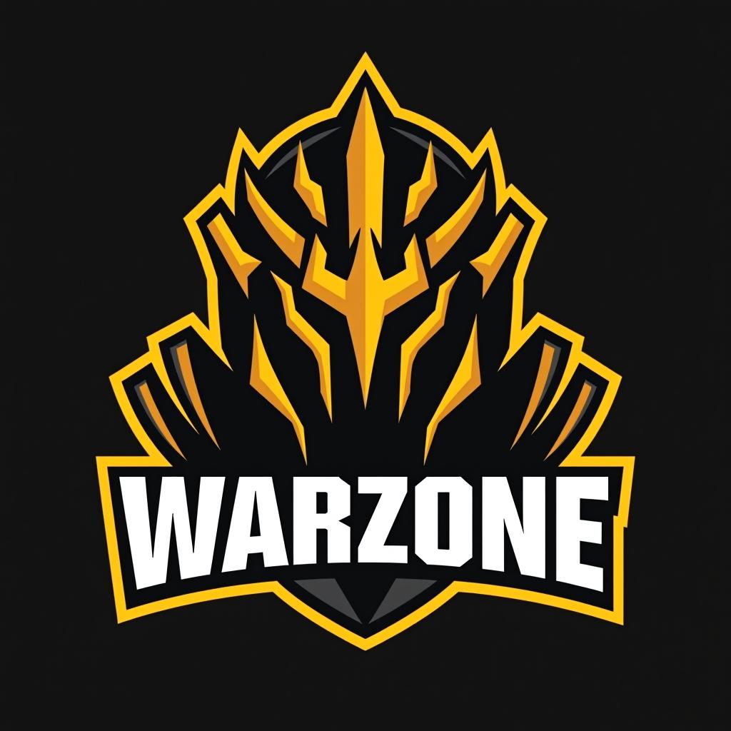  logo, esports logo, warrior theme, with text ‘warzone’, black and yellow color