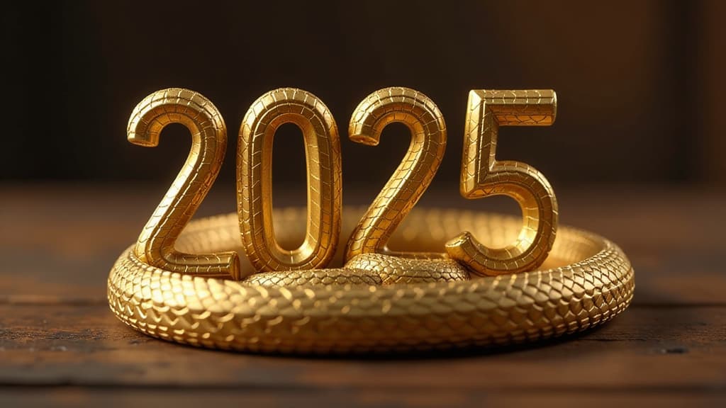  2025, gold, bokeh, wooden snake, ar 16:9 {prompt}, maximum details