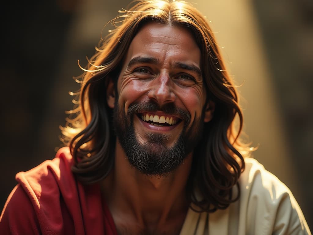  jesus face close up, happy, blessings hyperrealistic, full body, detailed clothing, highly detailed, cinematic lighting, stunningly beautiful, intricate, sharp focus, f/1. 8, 85mm, (centered image composition), (professionally color graded), ((bright soft diffused light)), volumetric fog, trending on instagram, trending on tumblr, HDR 4K, 8K