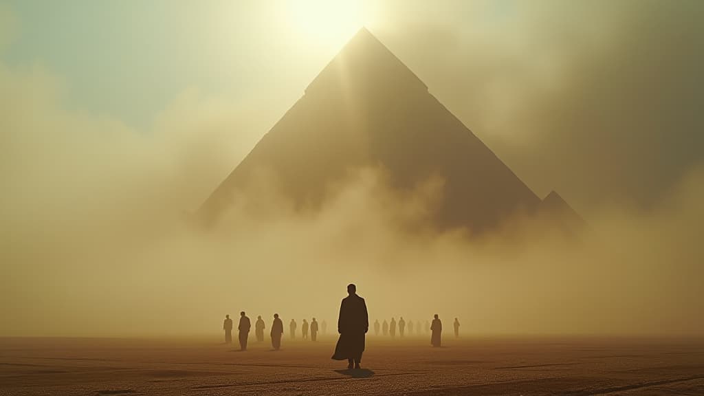  a serene depiction of the aftermath of babel's construction, showing people dispersing across different lands. hyperrealistic, full body, detailed clothing, highly detailed, cinematic lighting, stunningly beautiful, intricate, sharp focus, f/1. 8, 85mm, (centered image composition), (professionally color graded), ((bright soft diffused light)), volumetric fog, trending on instagram, trending on tumblr, HDR 4K, 8K