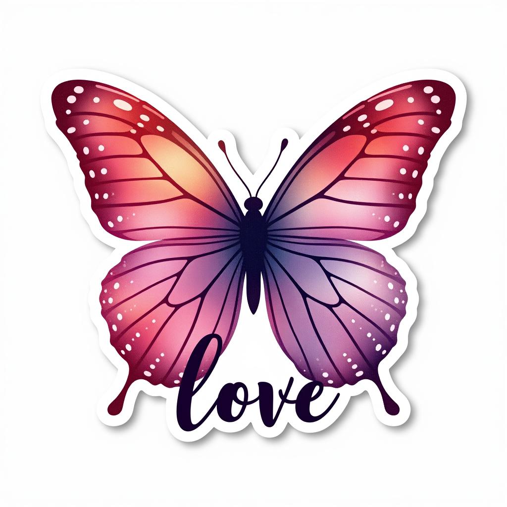  design a logo, custom sticker design on an isolated white background decorated by watercolor butterfly, with the text ‘love’