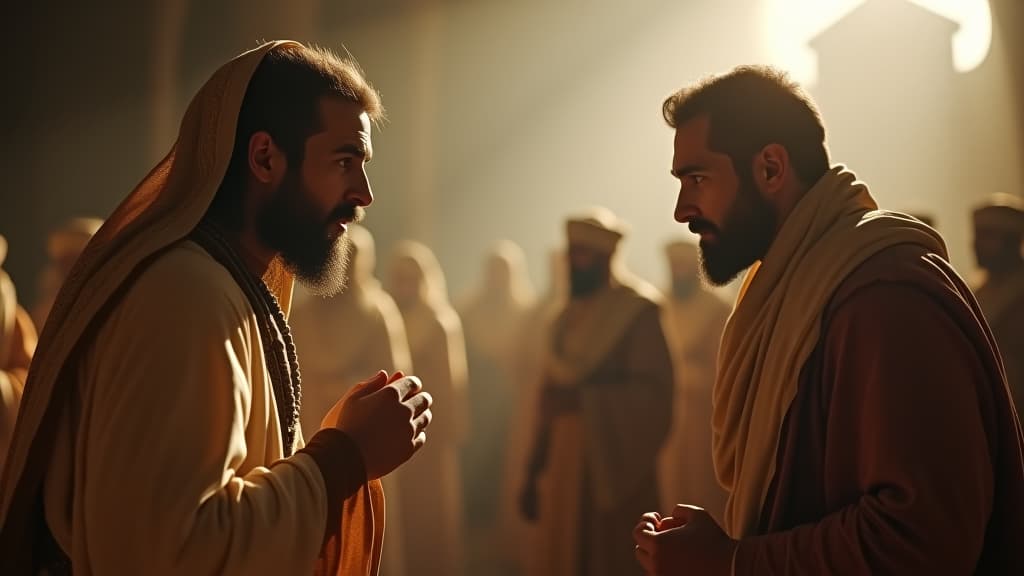  history of biblical times, the moment when the brothers sell joseph to the ishmaelites for twenty pieces of silver. hyperrealistic, full body, detailed clothing, highly detailed, cinematic lighting, stunningly beautiful, intricate, sharp focus, f/1. 8, 85mm, (centered image composition), (professionally color graded), ((bright soft diffused light)), volumetric fog, trending on instagram, trending on tumblr, HDR 4K, 8K