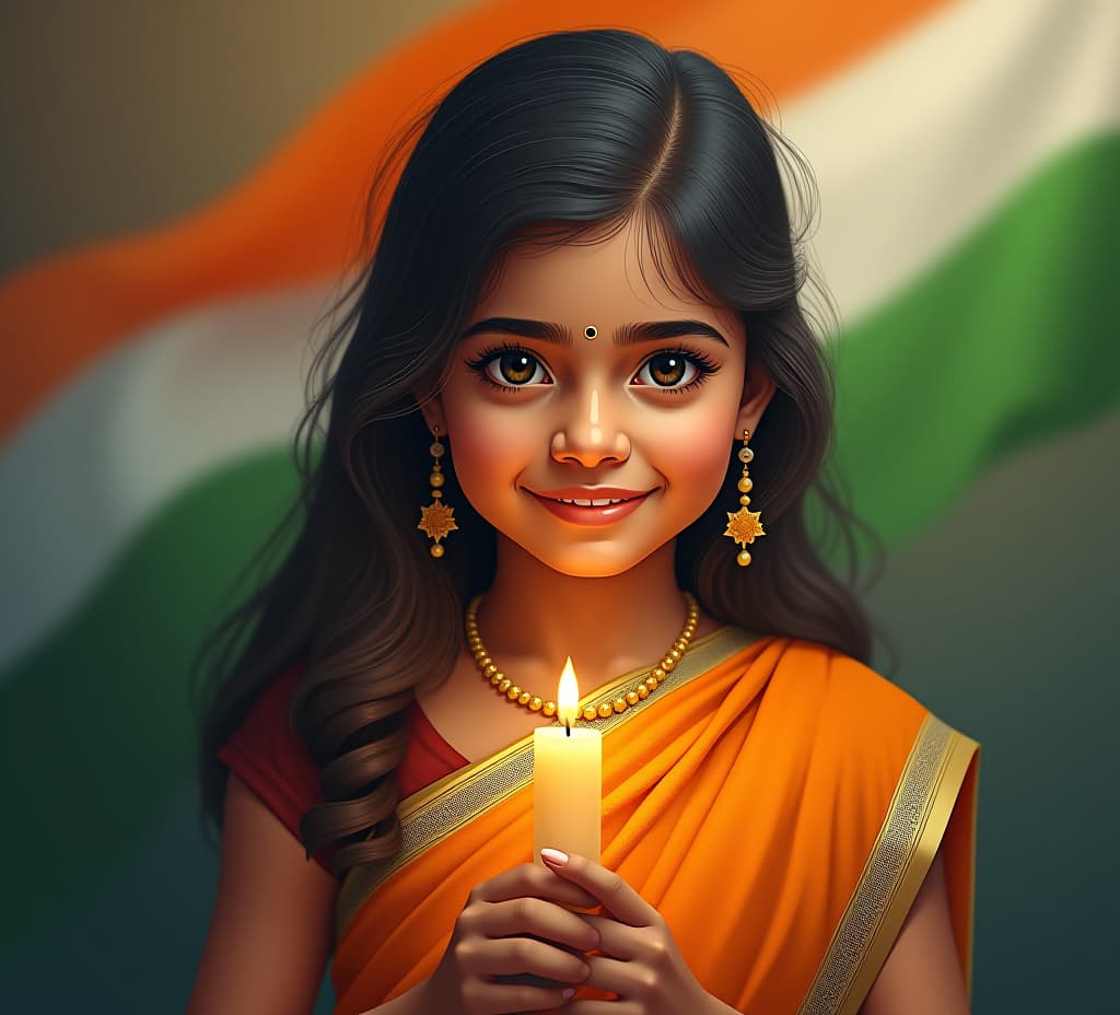  good quality, high quality, write a vint and inspiring message from a young celeting independence day in india. the message should capture her excitement and pride in her country, reflect on the historical significance of the day, and convey a sense of joy and unity. include elements such as traditional celetions, national symbols, and the values of freedom and patriotism.