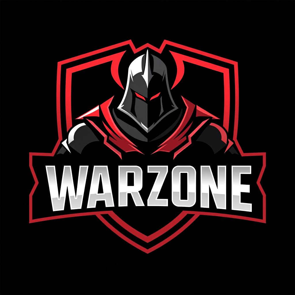  logo, esports logo, warrior theme, with text ‘warzone’, black and red color