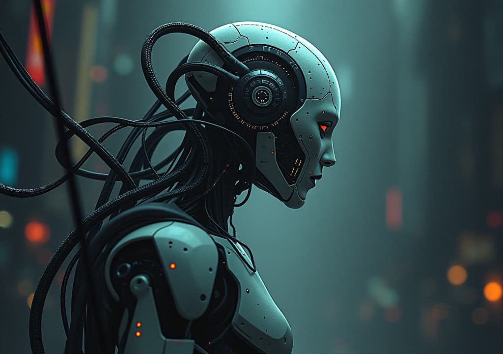  ai nervous system , technology of the past, cybergod, robotics, dark fantasy, cinematic, illustration, conceptual art