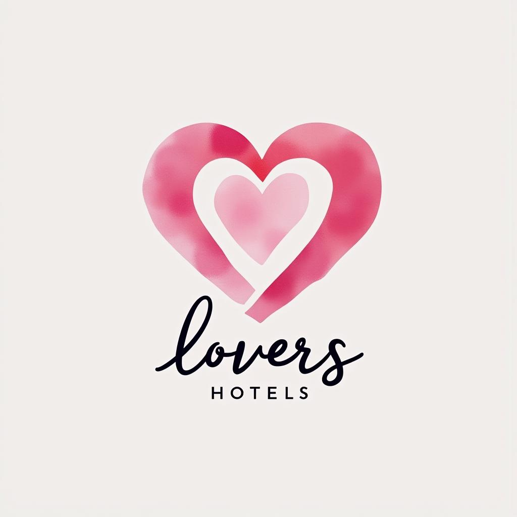  design a logo, watercolor style, logo of a heart, pink gradient colors, white background, with the text 'lovers hotels'.