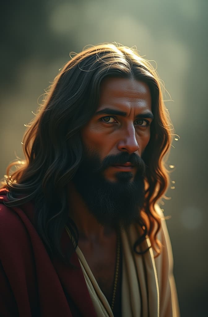  criar uma imagem de jesus como indio de cara pintada e coca na cabeça hyperrealistic, full body, detailed clothing, highly detailed, cinematic lighting, stunningly beautiful, intricate, sharp focus, f/1. 8, 85mm, (centered image composition), (professionally color graded), ((bright soft diffused light)), volumetric fog, trending on instagram, trending on tumblr, HDR 4K, 8K