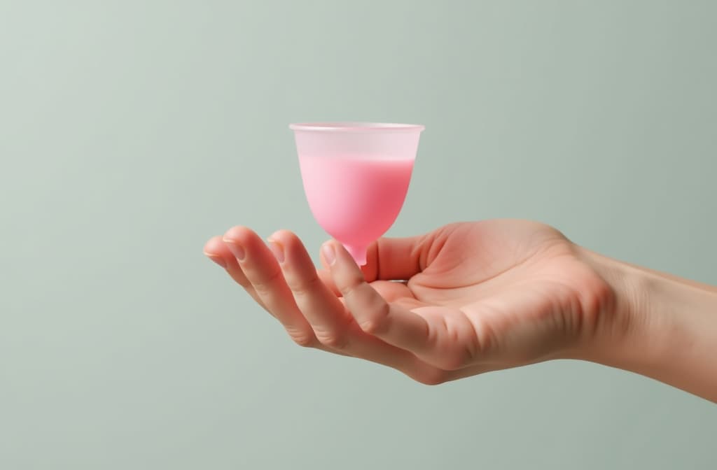  female hand holding menstrual cup on plain background ar 3:2 {prompt}, maximum details