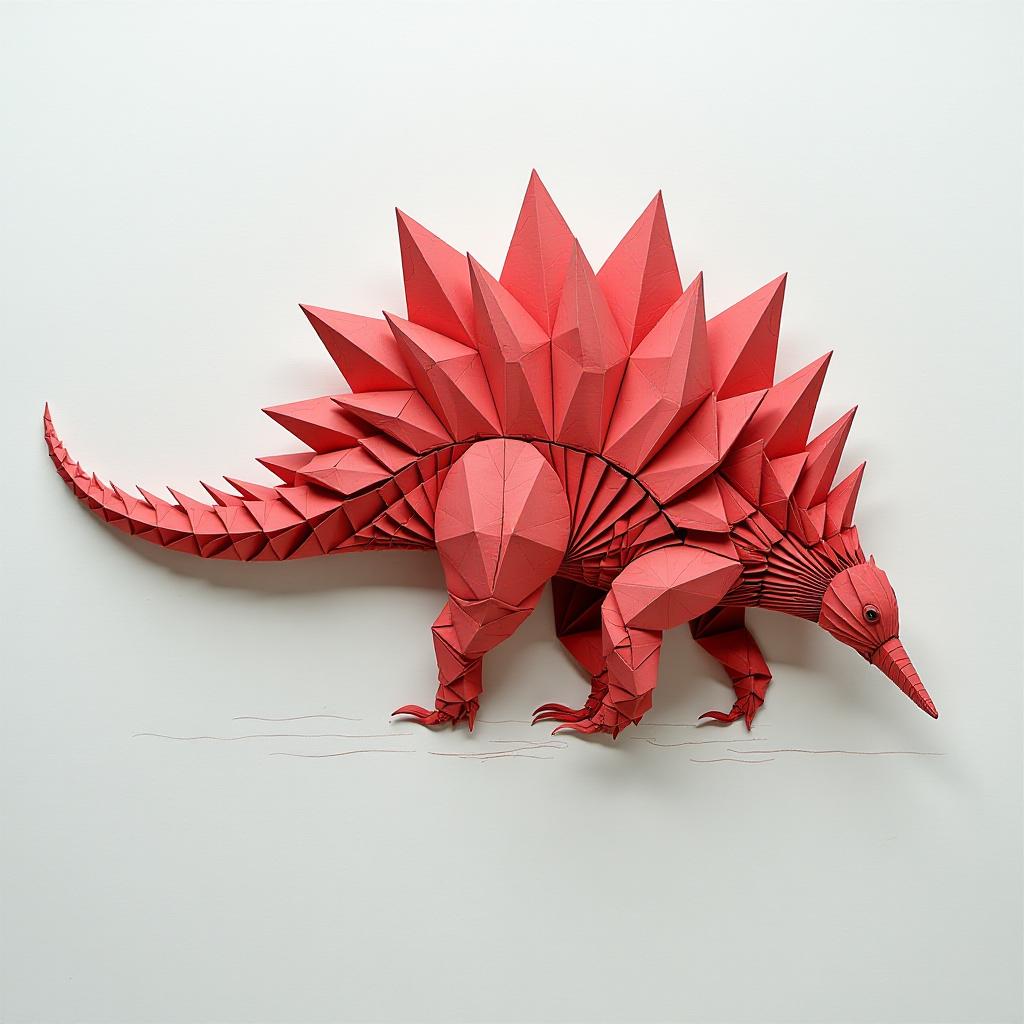  origami style draw an echidna in geometric shapes . paper art, pleated paper, folded, origami art, pleats, cut and fold, centered composition