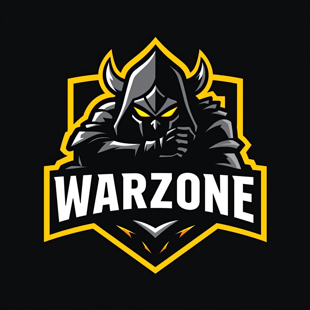  design a logo, esports logo, warrior theme, with text ‘warzone’, black and yellow color