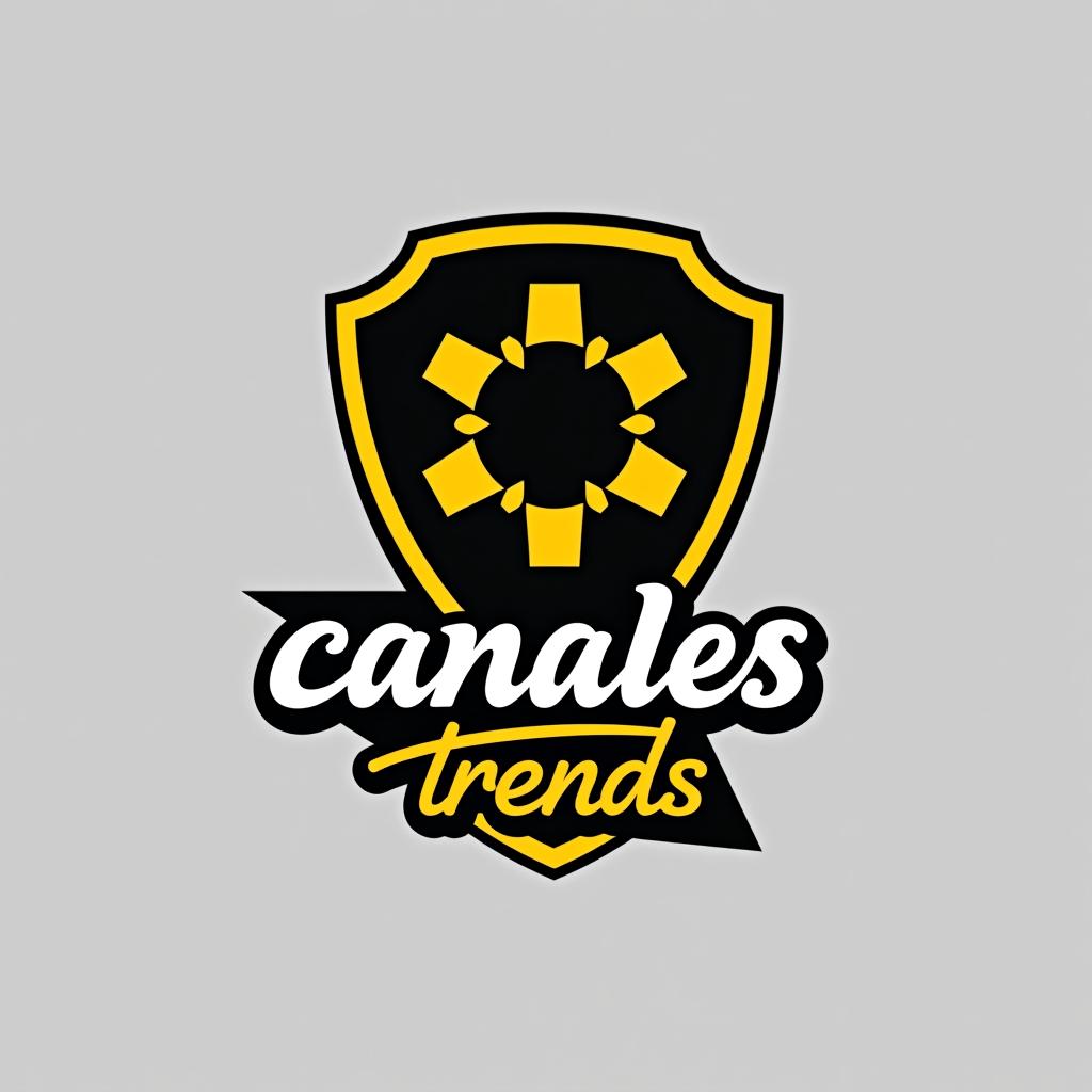  design a logo, esports logo, selling theme, with text ‘canales’, black and yellow color, with the text 'canales trends'.