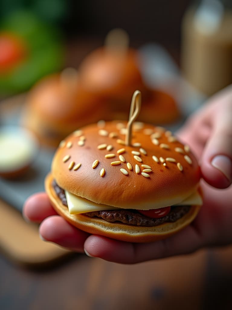  (((person))), (((hand))), (((holding))), miniature food, realistic style, close up shot, canon 50mm lens, highly detailed, 4k resolution, vivid colors, sharp details, appetizing, food photography, tabletop diorama, depth of field, textured surfaces, macro photography, studio lighting