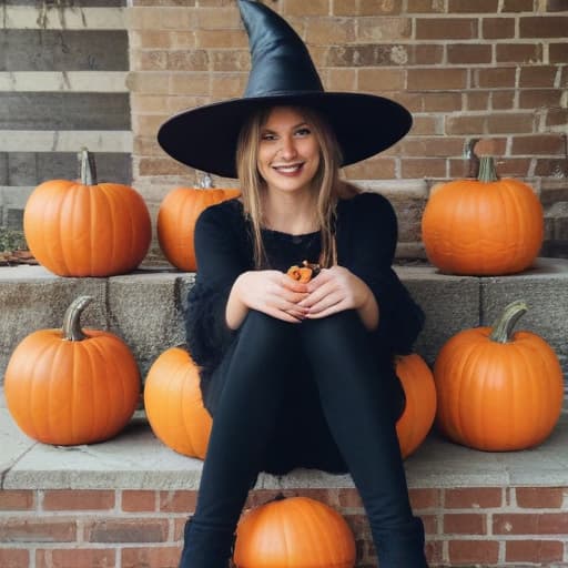 witch sitting pretty on large grinning jack-o-lantern