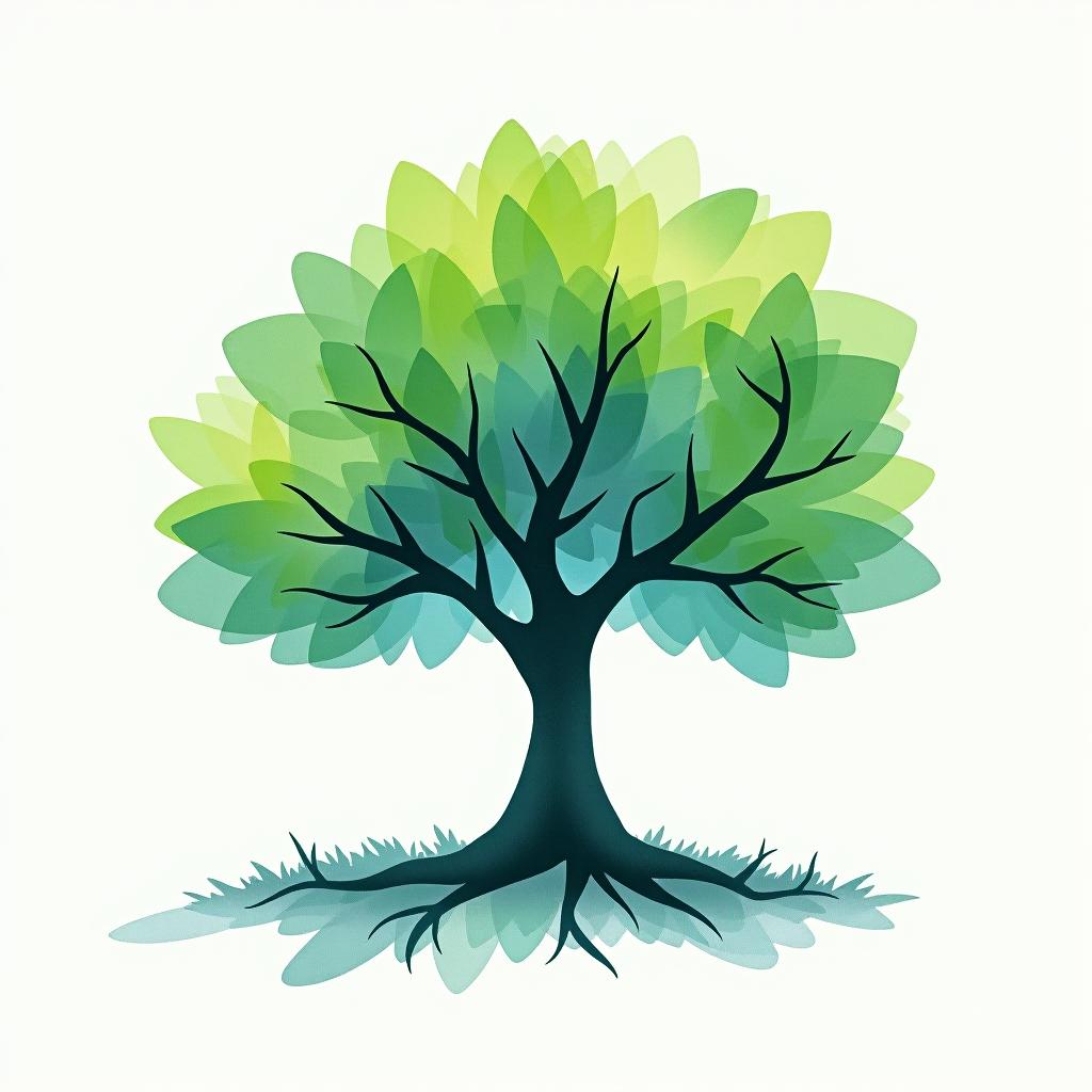  design a logo, watercolor style, logo of a tree, green and blue