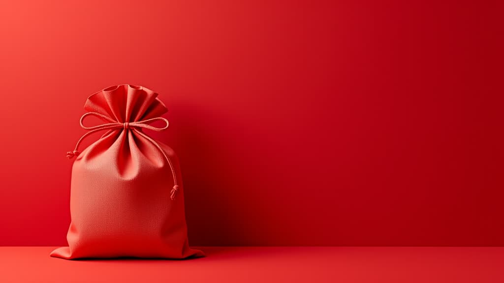  red chinese money bag on a red background with copy space. chinese new year concept.