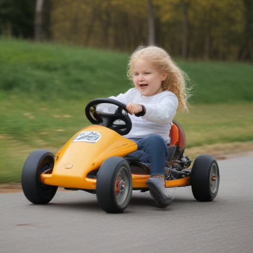 Bild von einem Pedal Gokart mit einem blonden Mädchen darauf