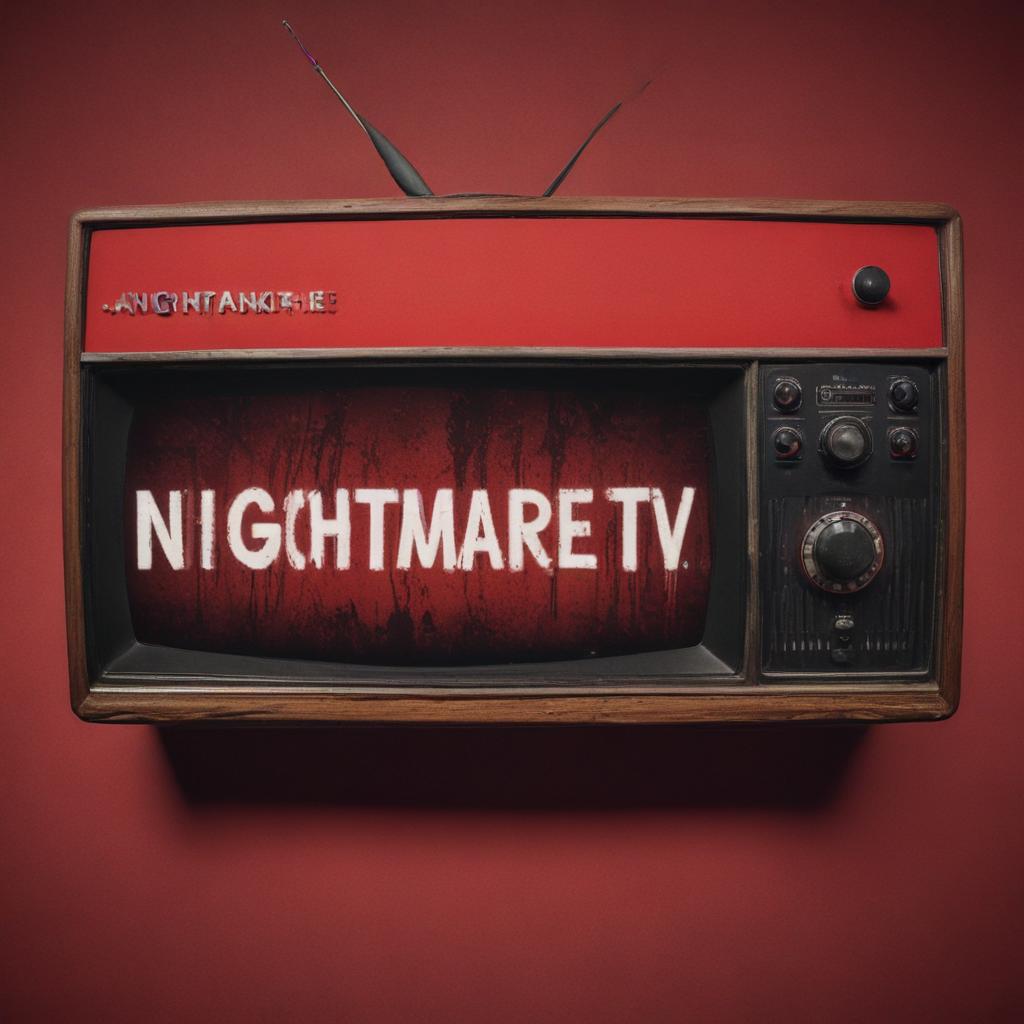 Profile photo of a horror channel with the name spelled correctly without spelling mistakes “ Nightmare TV “ Red background No character Retro style