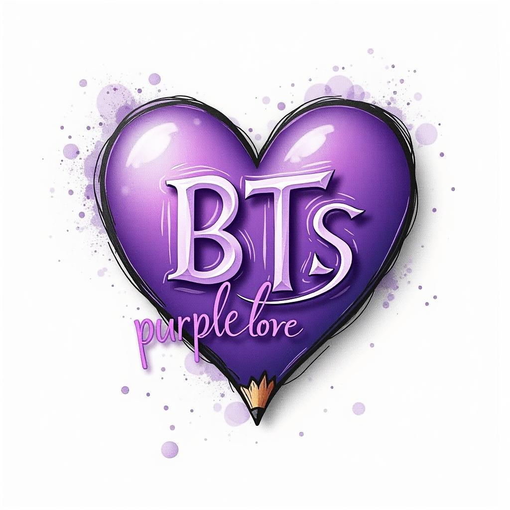  design a logo, in a pencil style. bts, with the text 'purple love'.